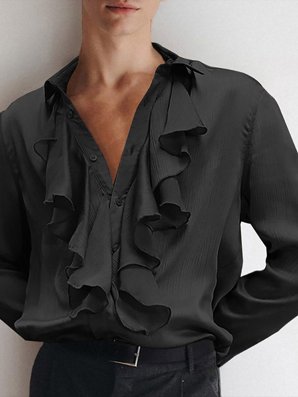 Mens Loose Ruffled Long Sleeve Shirt SKUJ09896