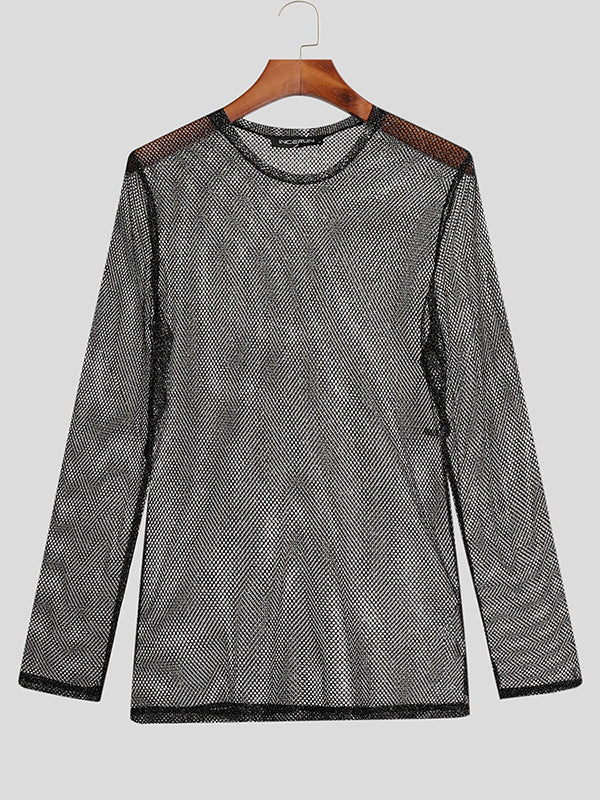 Mens Shiny Mesh See-Through Long Sleeve T-Shirt SKUJ50496