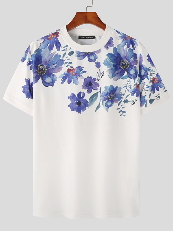 Mens Floral Print Crew Neck T-Shirt SKUK03536