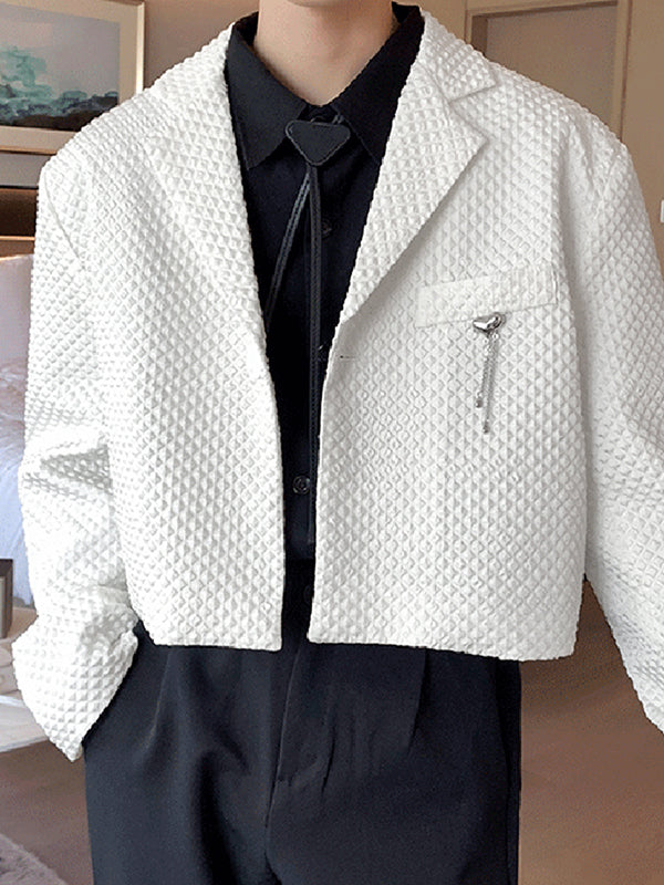 Blazer court à manches longues texturé gaufré pour homme SKUJ48177