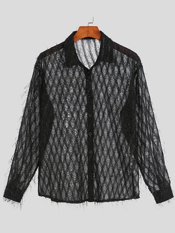 Mens Striped Fringe See-through Shirt SKUI99247