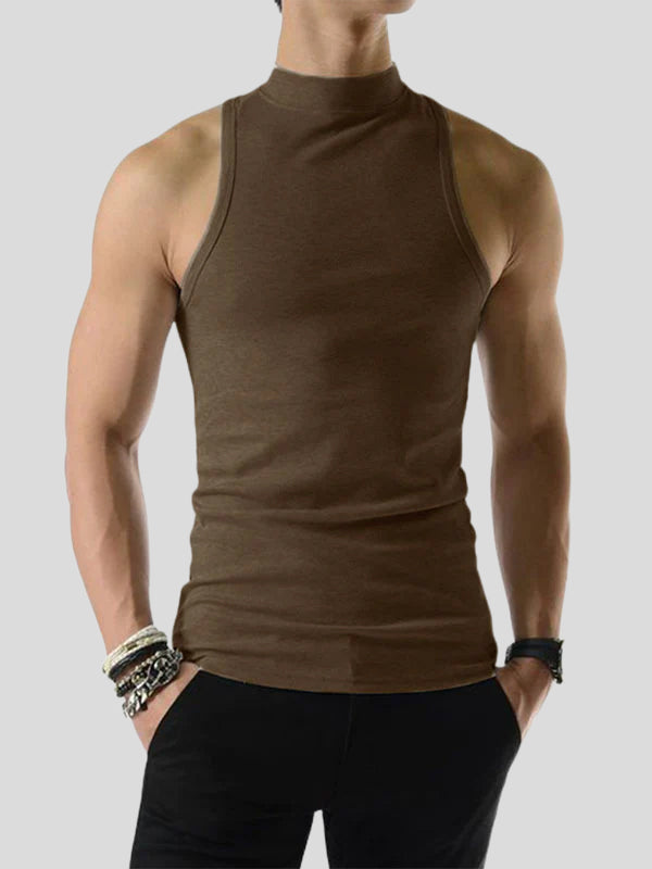 Mens Solid Half Collar Sleeveless Knit Tank SKUK02747 – INCERUNMEN