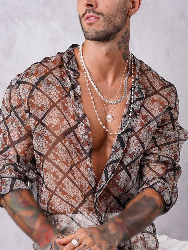 Mens See Through Stained Glass Print Shirt SKUJ16848