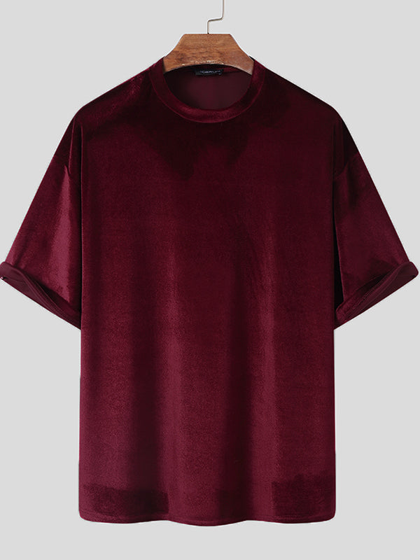 Mens Velvet Round Neck Half Sleeve T-shirt SKUI80893