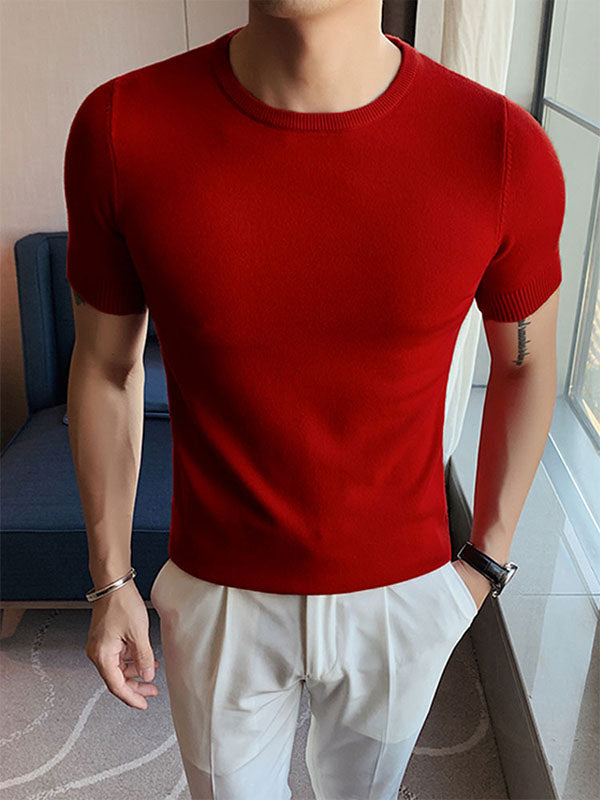 Mens Solid Short Sleeve Casual Knit T-shirt SKUK01067