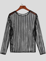 Mens See Through Mesh Long Sleeve T-Shirt SKUI98404