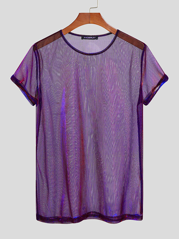 Mens See-through Two-tone Short Sleeved T-Shirts SKUI08937