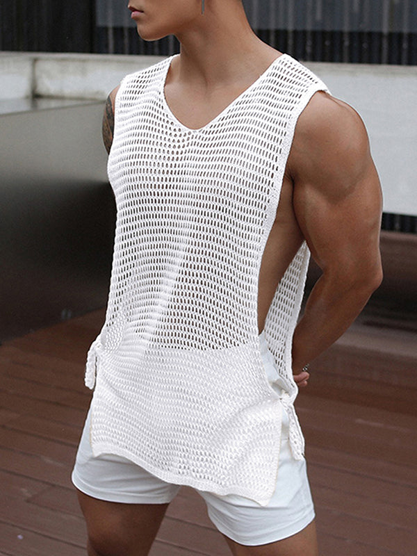 Mens Fishing Net Hollow Slit Hem Tank Top SKUK02705