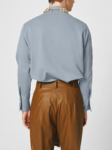 Mens Layered Design Stand Collar Solid Shirt SKUJ96684