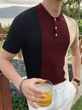 Mens Color Block Patchwork Casual Golf Shirt SKUK01084