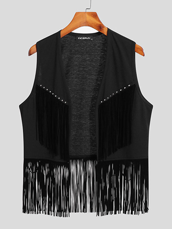 Mens Fringe Detail Front Open Waistcoat SKUJ31214