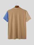 Mens Color Block Patchwork Casual Golf Shirt SKUK01084