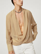 Mens Cross Wrap Deep V-Neck Long Sleeve Shirt SKUJ40616