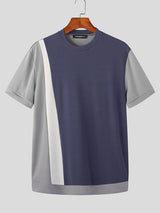 Mens Color Block Patchwork Knitted T-Shirt SKUK03210