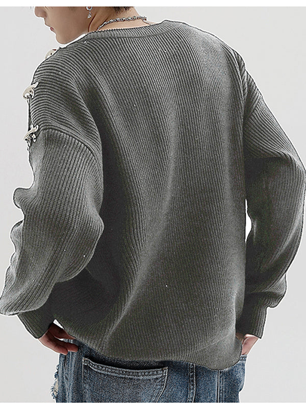 Mens Solid Cutout Long Sleeve Sweater SKUJ92728