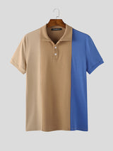 Mens Color Block Patchwork Casual Golf Shirt SKUK01084