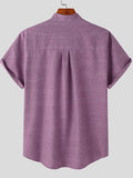 Mens Cotton&Linen Solid Stand Collar Pocket Shirt SKUJ97994