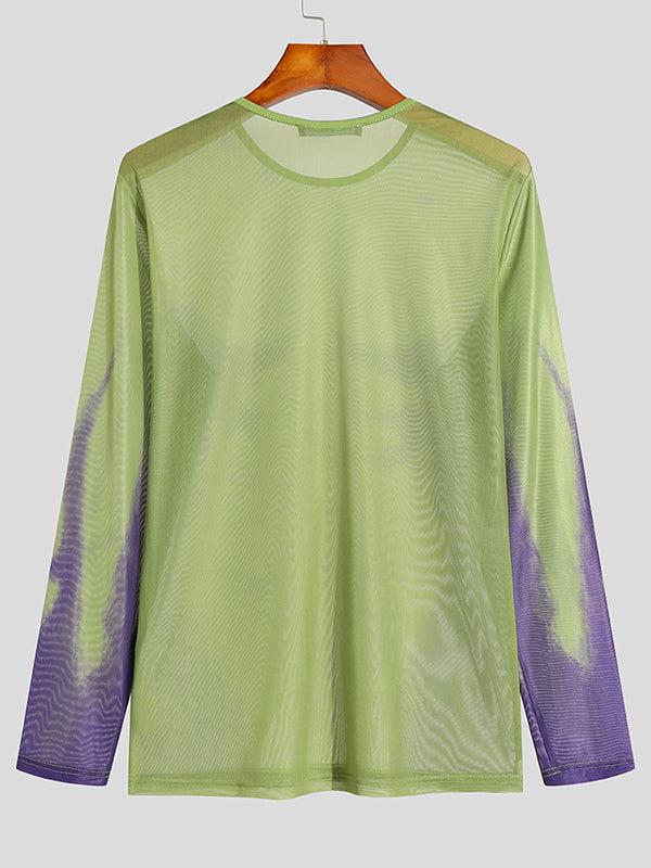 Mens Print See Through Mesh Long Sleeve T-shirt SKUJ51545