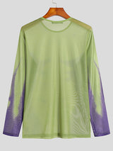 Mens Print See Through Mesh Long Sleeve T-shirt SKUJ51545