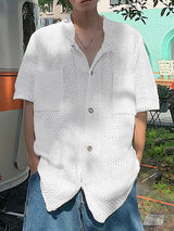 Mens Crochet Knit Pocket Short Sleeve Shirt SKUJ50487