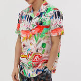 Mens Colorful Print Buttons Short Sleeve Shirts SKUF03706