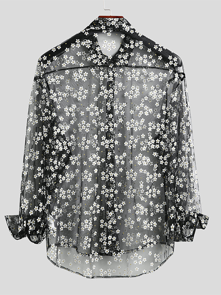 Mens See Through Mesh Floral Shirts SKUF11419