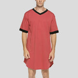 Men's Patchwork V-neck Short Sleeve Robe SKUF36877