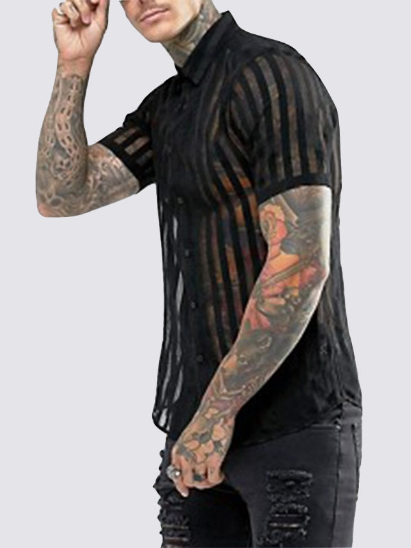 Mens Mesh Striped Short Sleeve Shirts SKUB34392