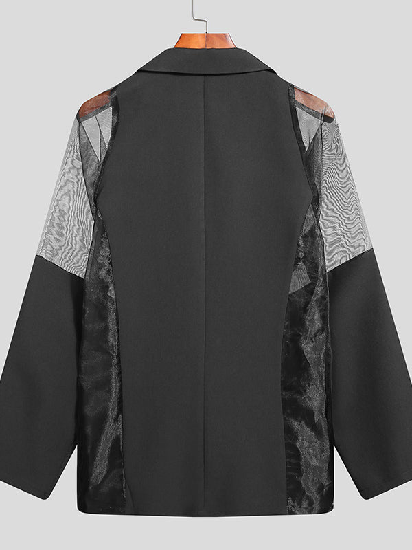 Men's Sexy Mesh Patchwork Long-sleeved Jacket Shirts SKUH39449