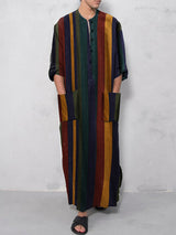 Mens Striped Button Long Sleeve Baggy Full Length Robe SKUF63207