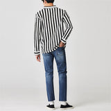 Men's Stand Collar V-neck Striped Shirts SKUD81319