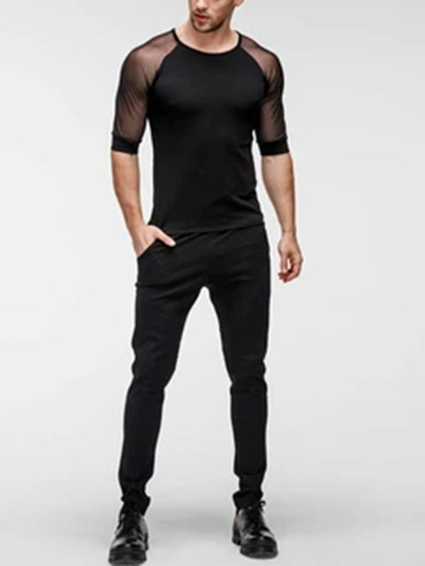 Mens See Through Mesh Short Sleeve Slim Fit T-Shirts SKUE64719