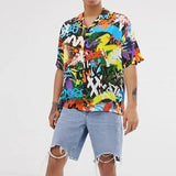 Mens Colorful Print Buttons Short Sleeve Shirts SKUF03706