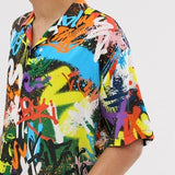 Mens Colorful Print Buttons Short Sleeve Shirts SKUF03706