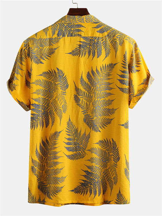 Men's Leaf Print Short Sleeve Shirts SKUF06169