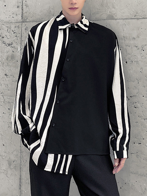 Mens Striped Patchwork Long Sleeve Shirts SKUG63001