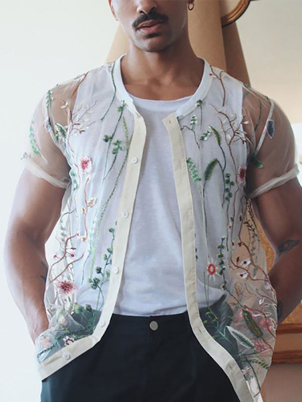 Herren Sexy Floral Mesh Kurzarmhemden SKUH00565