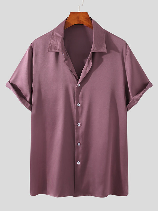 Mens Shiny Casual Short-sleeved Shirts SKUH42168